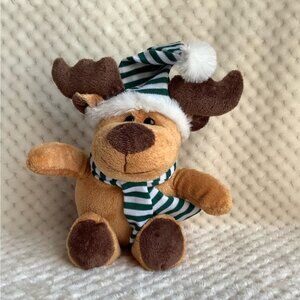 Best Made Toys Brown Stuffed Reindeer with Green Striped Hat and Scarf Plush
